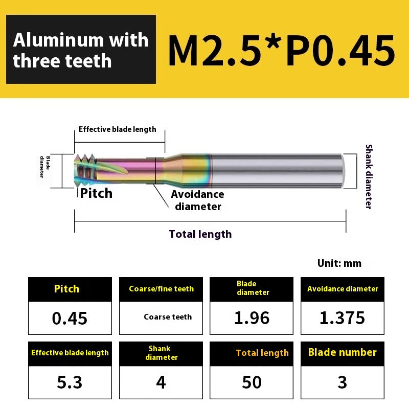 2136-65° aluminum with colorful thread milling cutter lengthened single tooth three-tooth full thread machining center tungsten carbide milling cutter M3M4M5 Shandong Denso Pricision Tools Co.,Ltd.